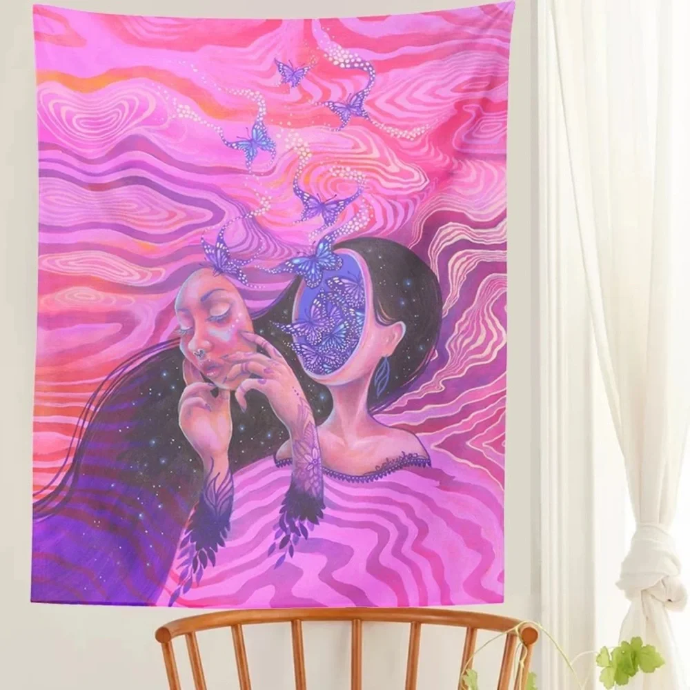 Psychedelic Goth Butterflies Graphic Tapestry Wall Decor